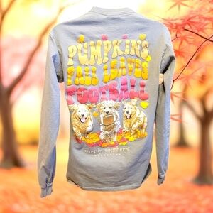 Simply Southern Pumpkins Fall Leaves Football Dogs Size Small T31